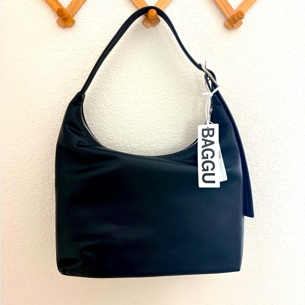 BAGGU Black Pebbled Hobo Shoulder Bag